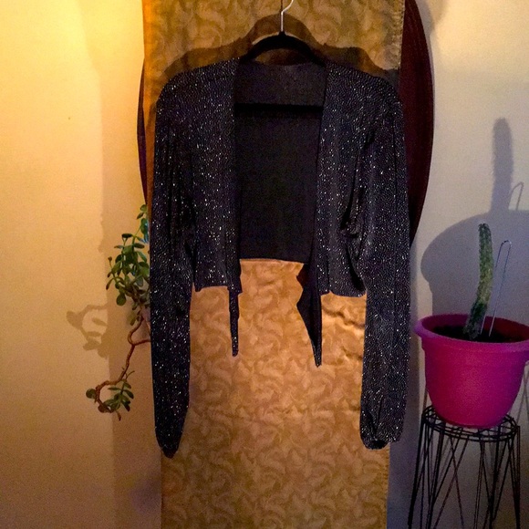 Black Sparkly Short Tie Jacket - Picture 2 of 3
